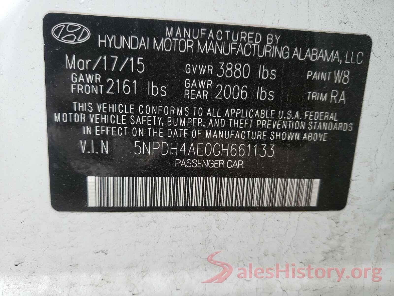 5NPDH4AE0GH661133 2016 HYUNDAI ELANTRA