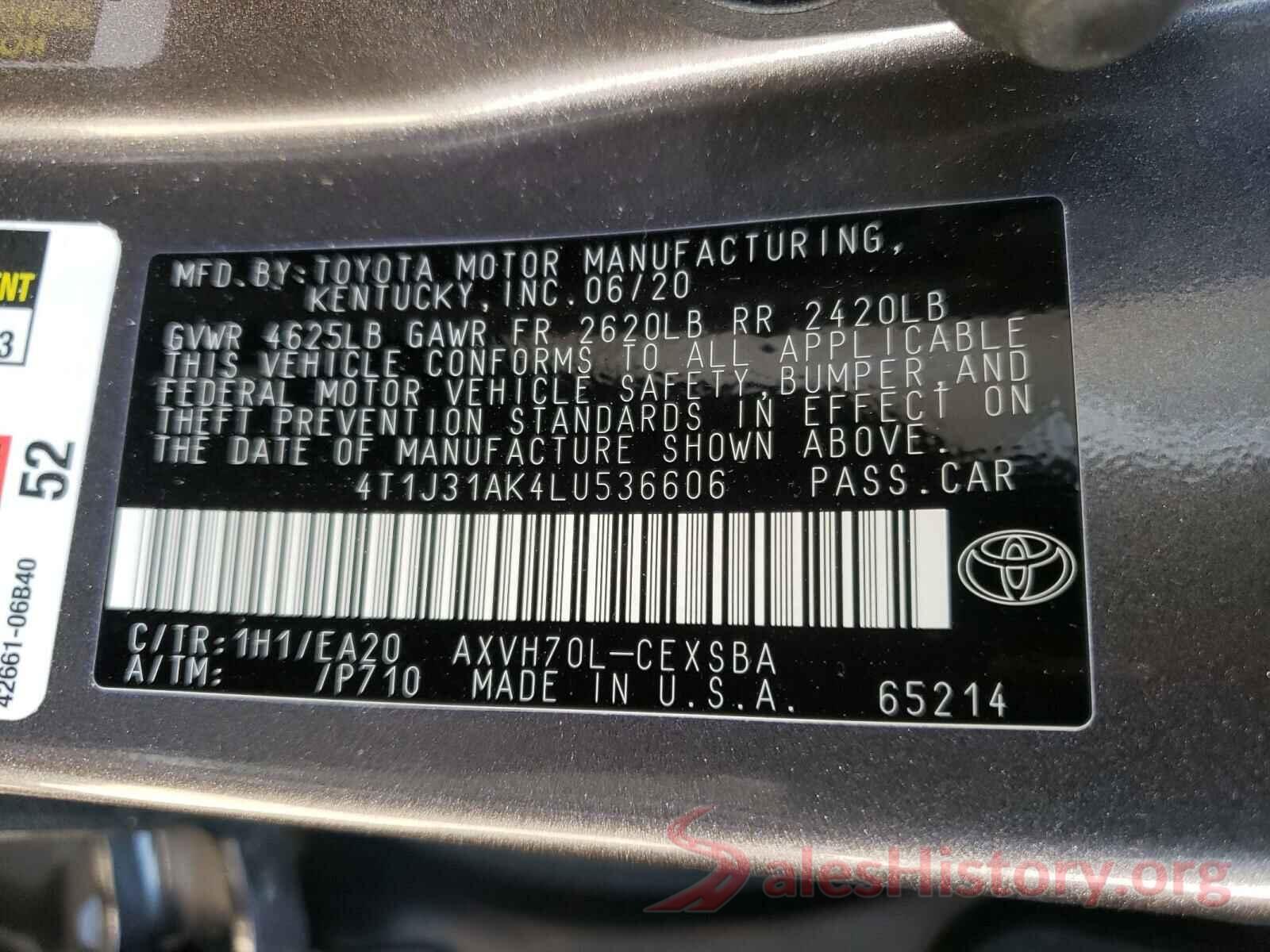 4T1J31AK4LU536606 2020 TOYOTA CAMRY