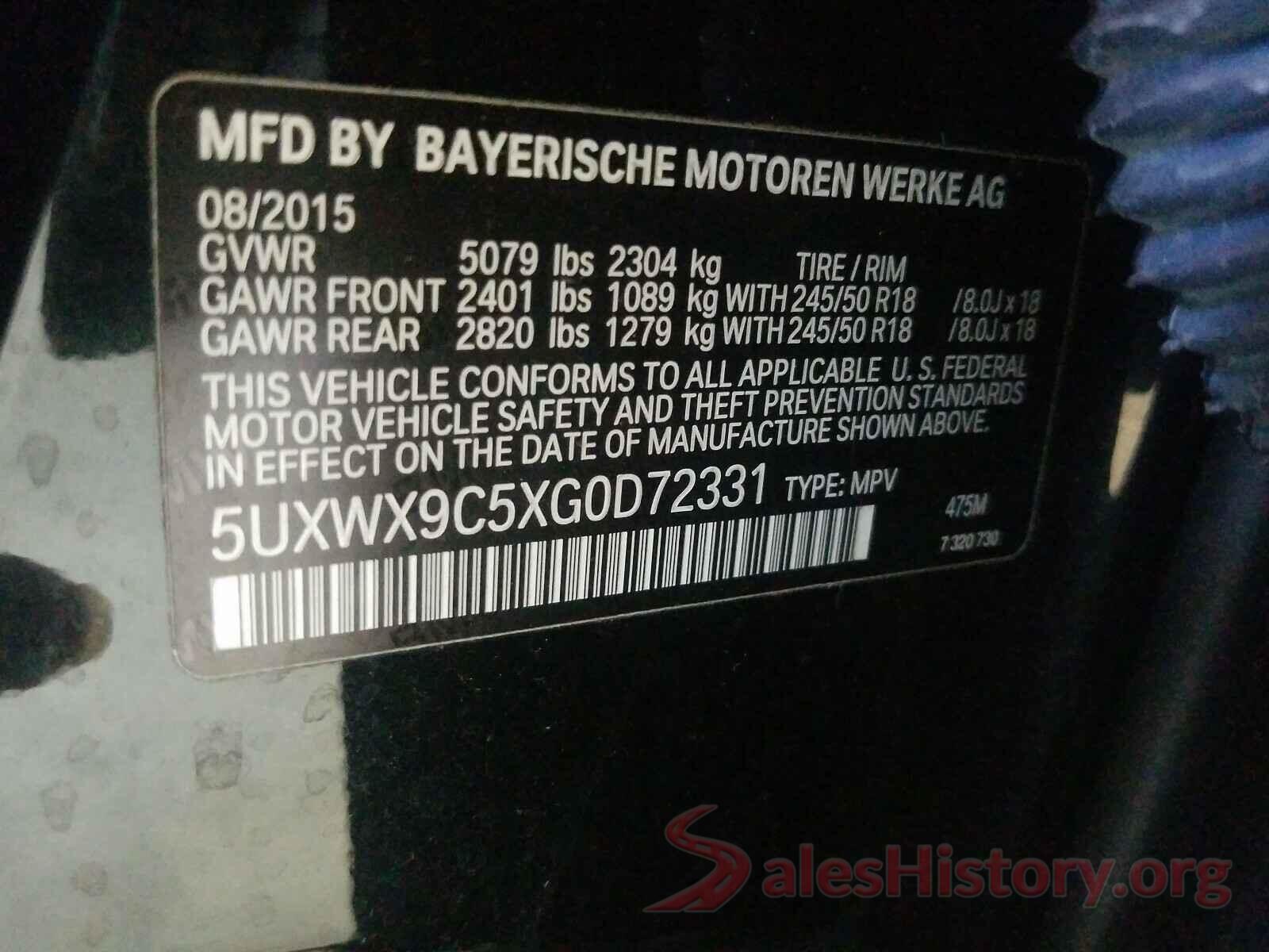 5UXWX9C5XG0D72331 2016 BMW X3