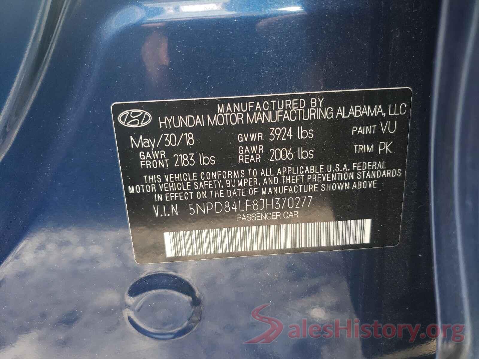 5NPD84LF8JH370277 2018 HYUNDAI ELANTRA