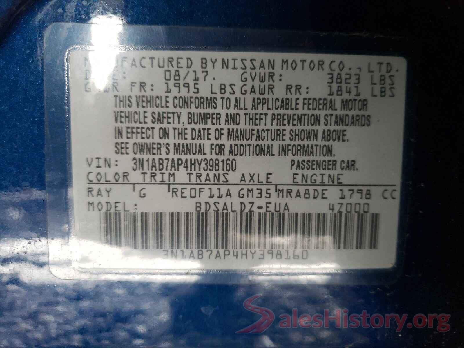 3N1AB7AP4HY398160 2017 NISSAN SENTRA