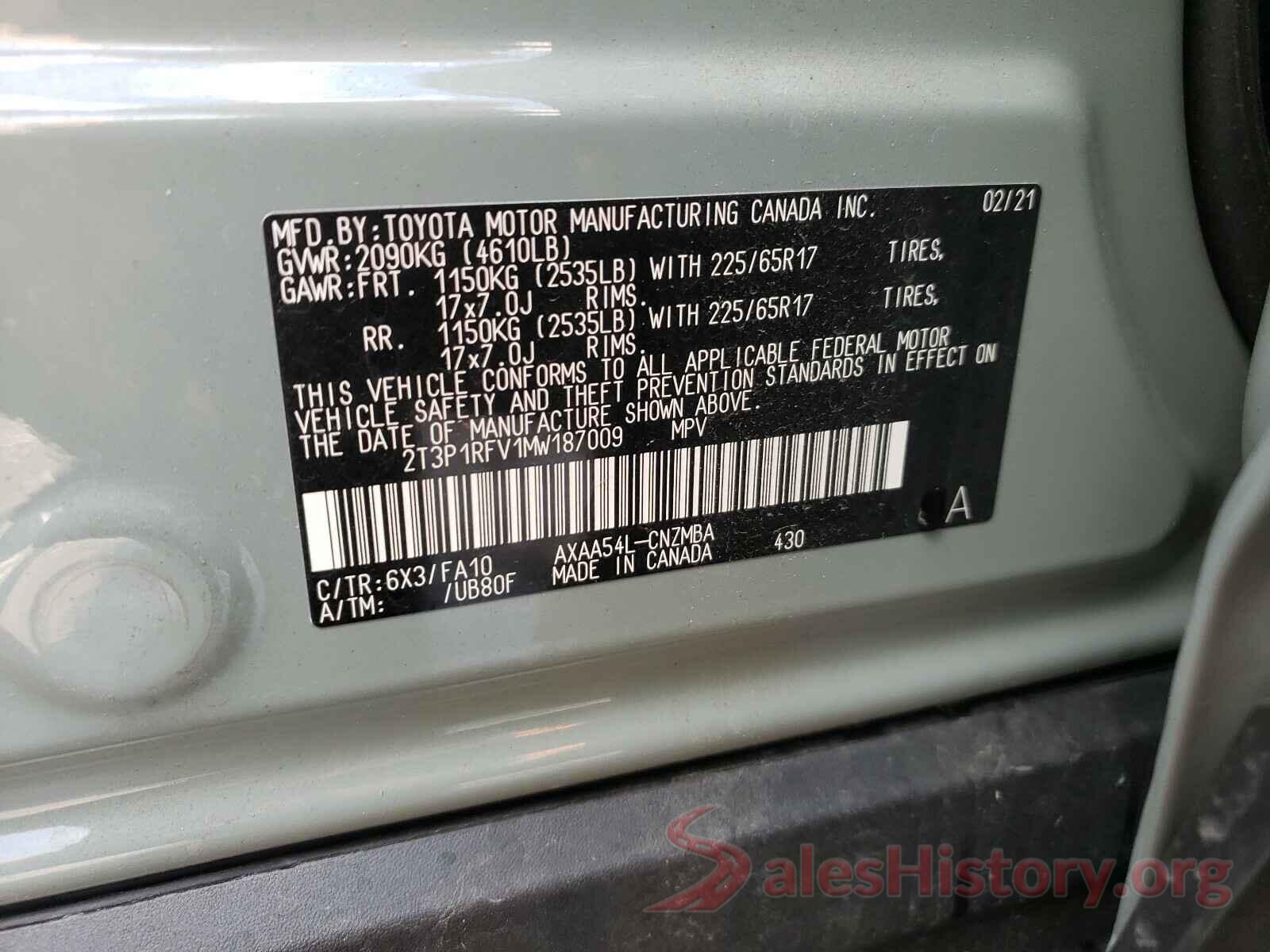 2T3P1RFV1MW187009 2021 TOYOTA RAV4