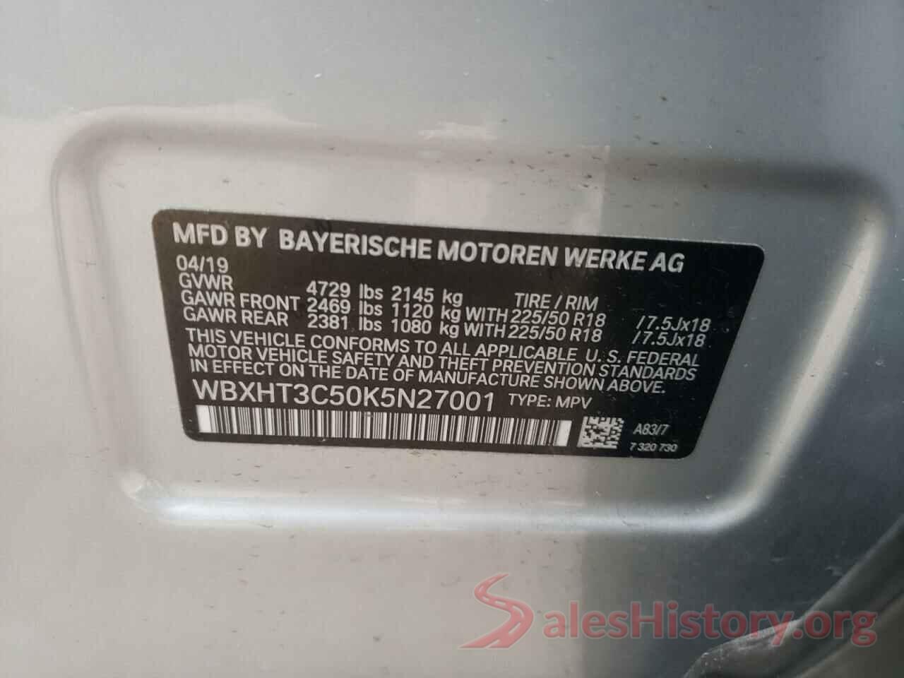 WBXHT3C50K5N27001 2019 BMW X1