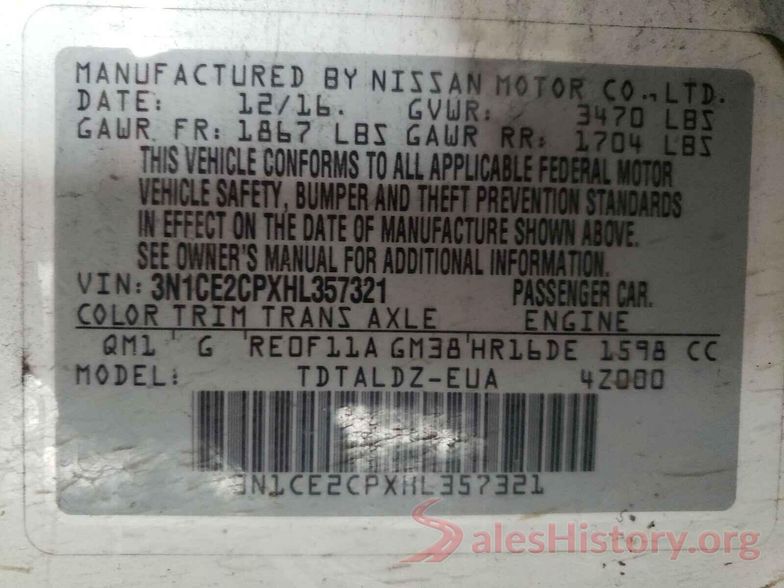 3N1CE2CPXHL357321 2017 NISSAN VERSA