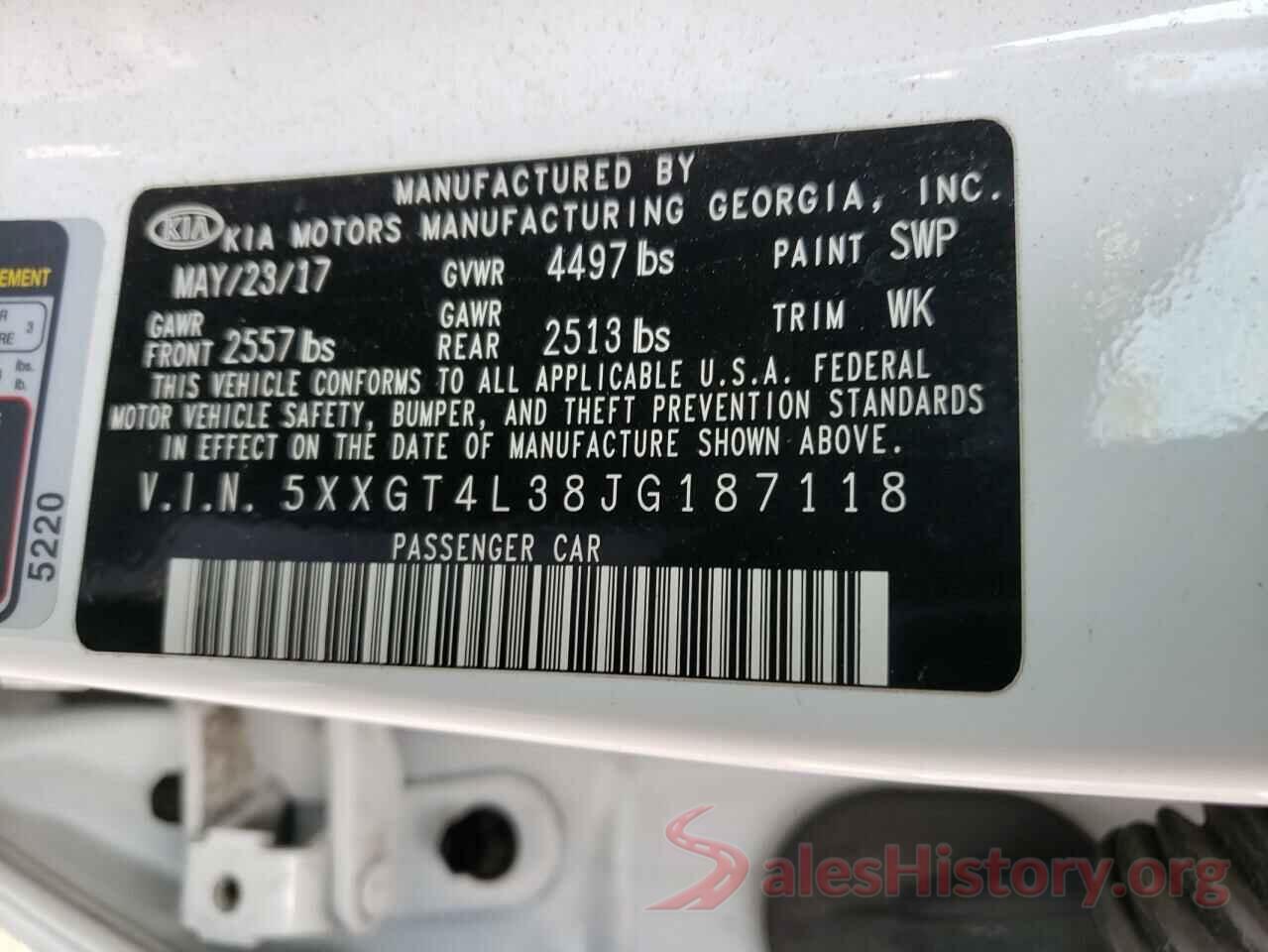 5XXGT4L38JG187118 2018 KIA OPTIMA