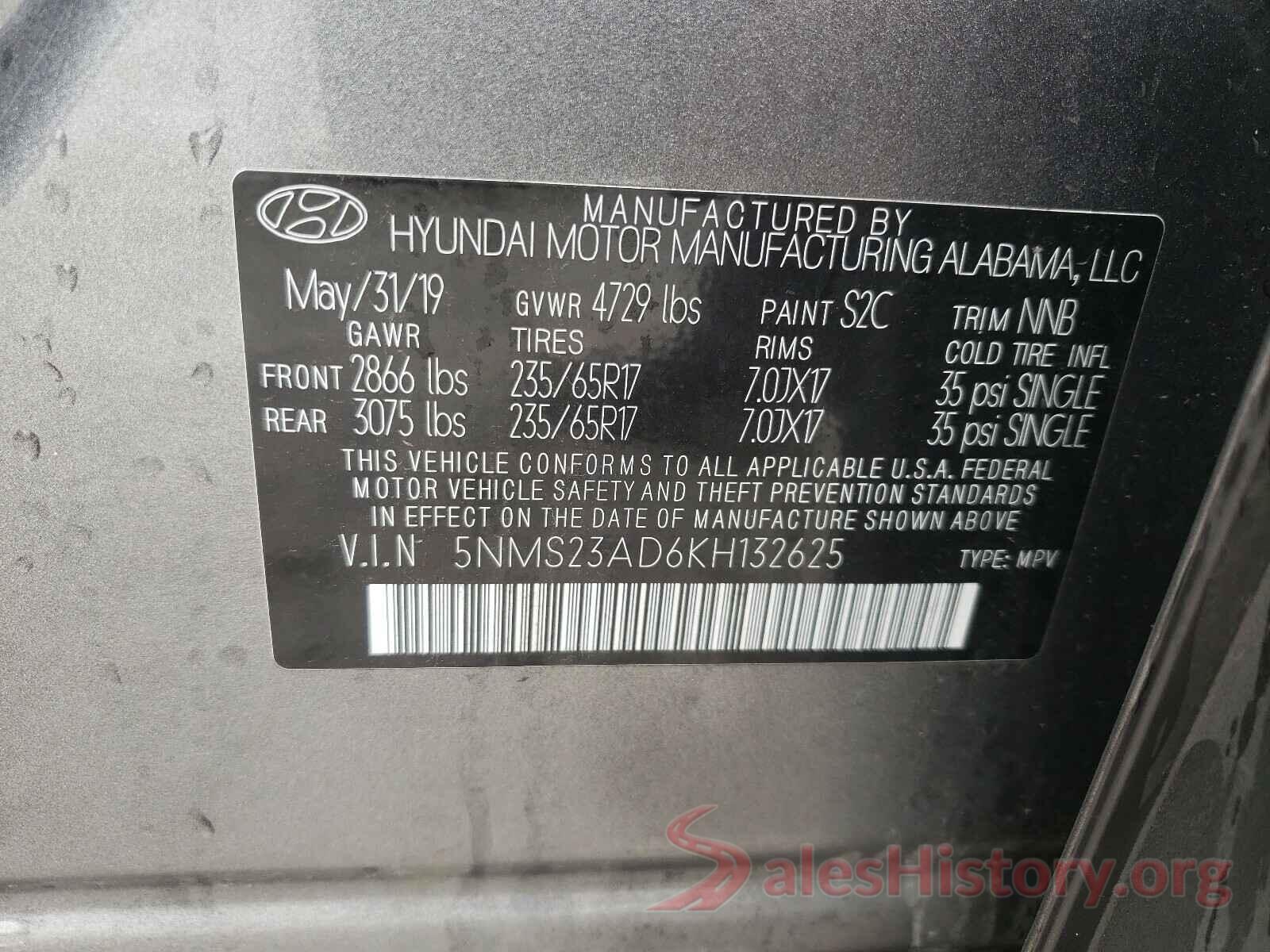 5NMS23AD6KH132625 2019 HYUNDAI SANTA FE