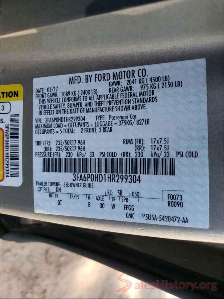 3FA6P0HD1HR299304 2017 FORD FUSION