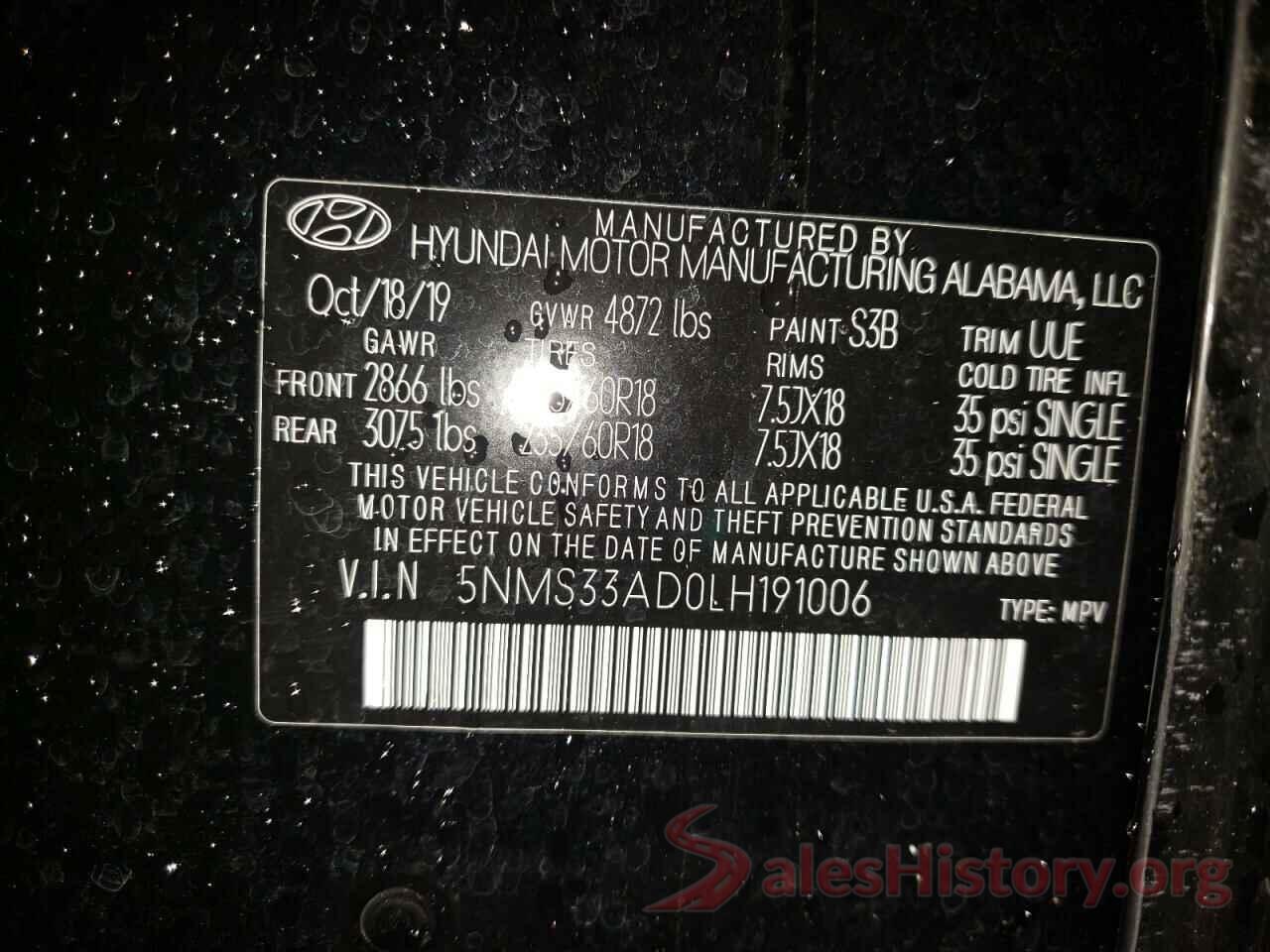 5NMS33AD0LH191006 2020 HYUNDAI SANTA FE