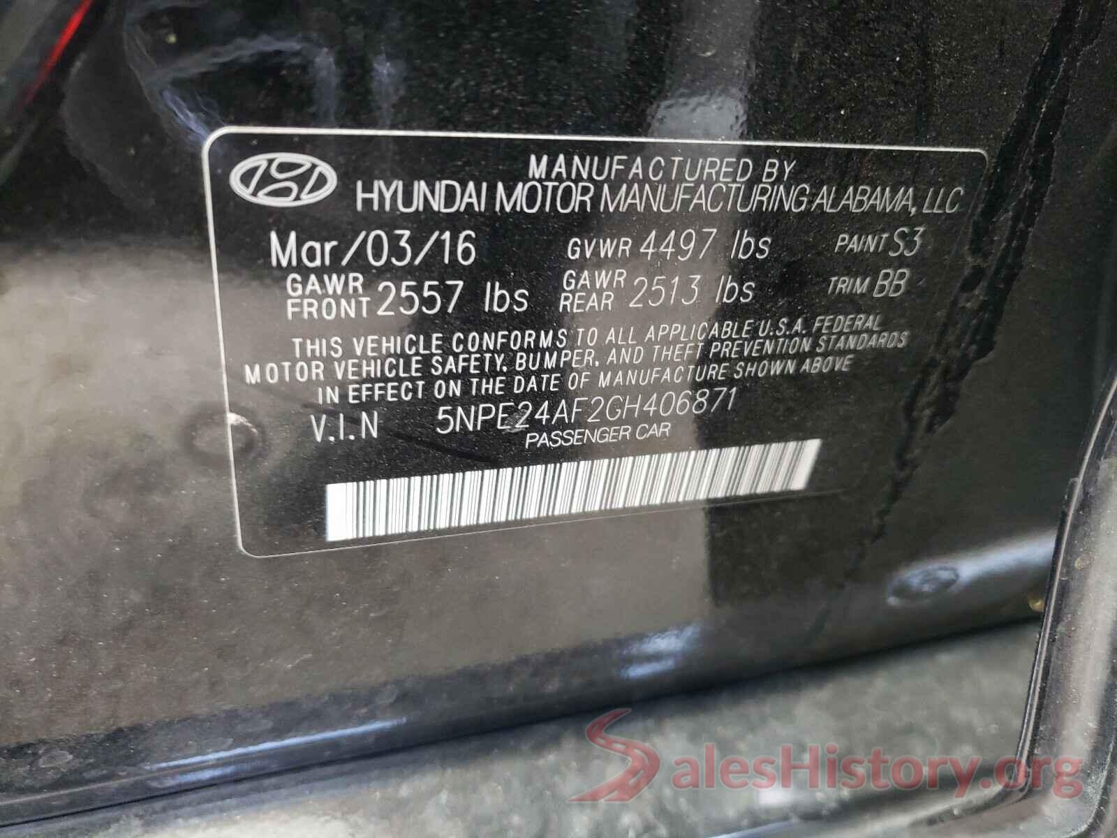 5NPE24AF2GH406871 2016 HYUNDAI SONATA