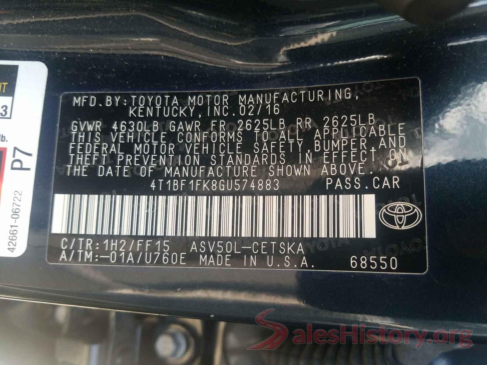 4T1BF1FK8GU574883 2016 TOYOTA CAMRY