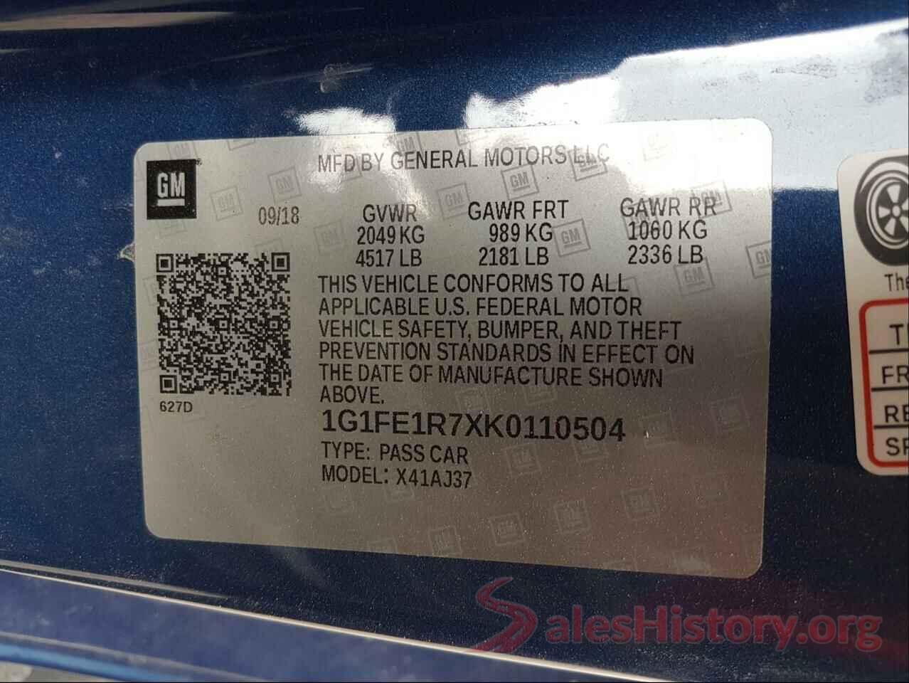 1G1FE1R7XK0110504 2019 CHEVROLET CAMARO