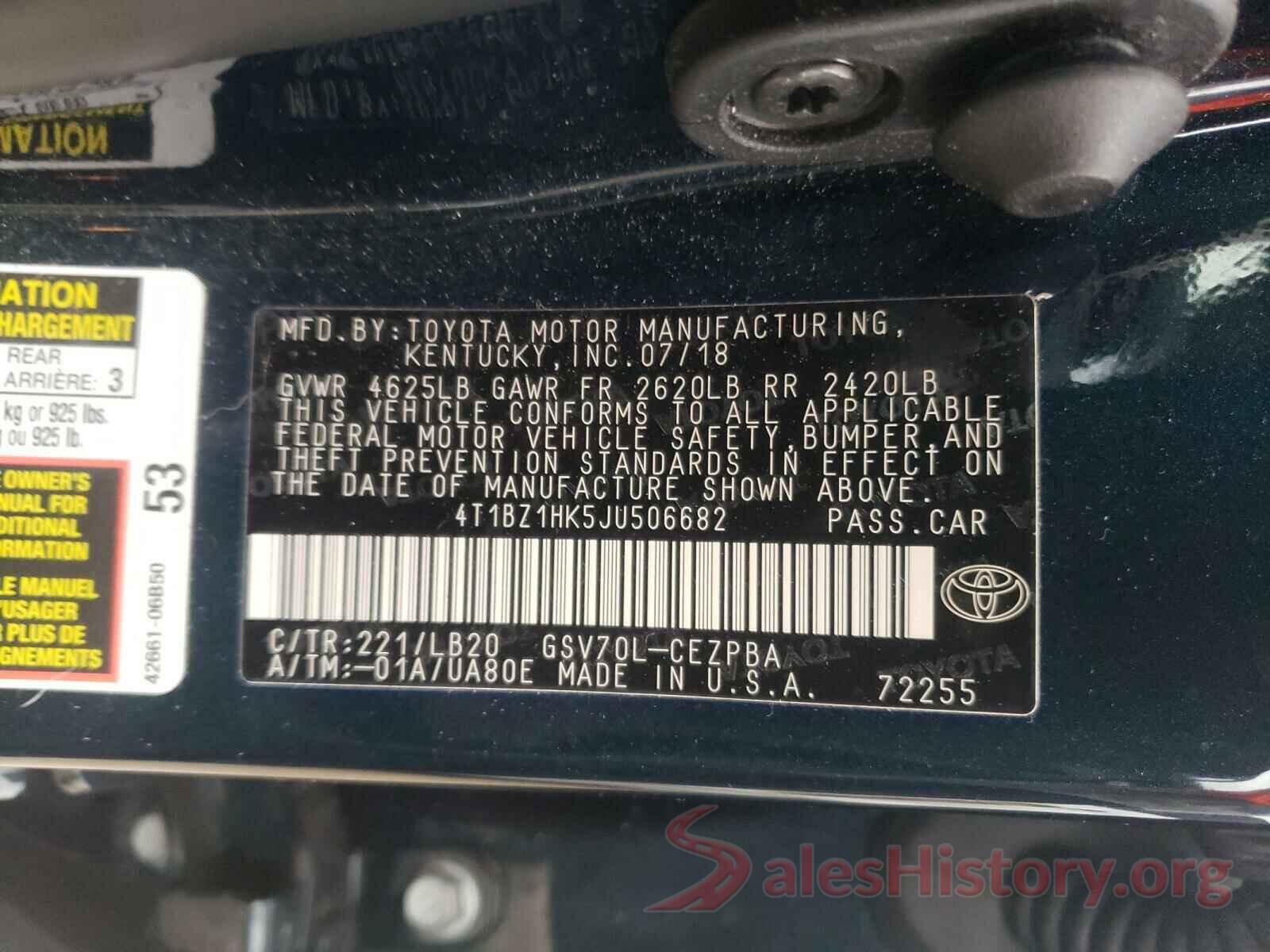 4T1BZ1HK5JU506682 2018 TOYOTA CAMRY