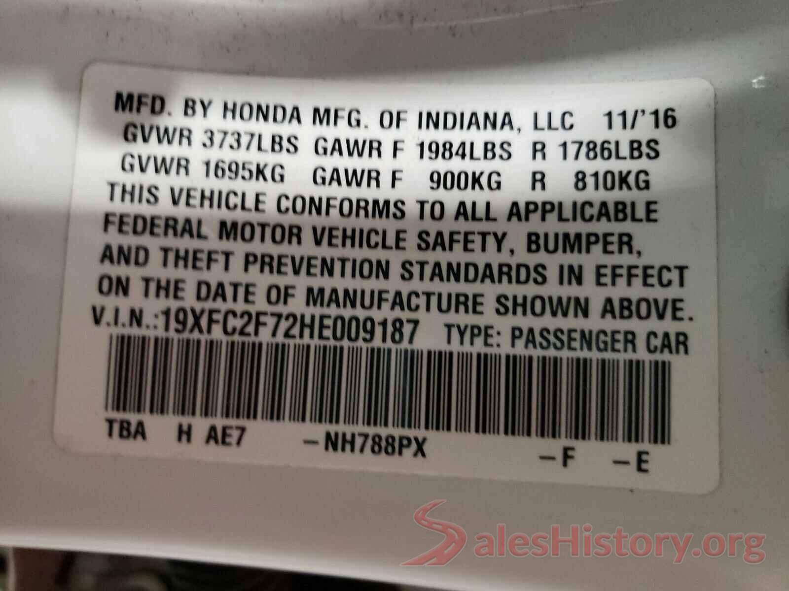 19XFC2F72HE009187 2017 HONDA CIVIC