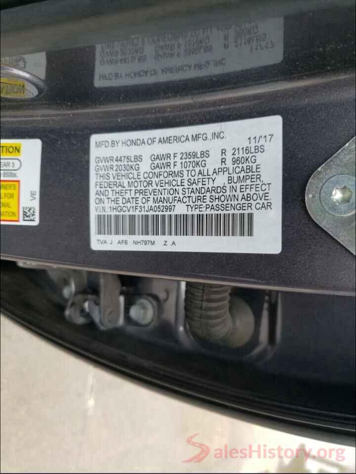 1HGCV1F31JA052997 2018 HONDA ACCORD