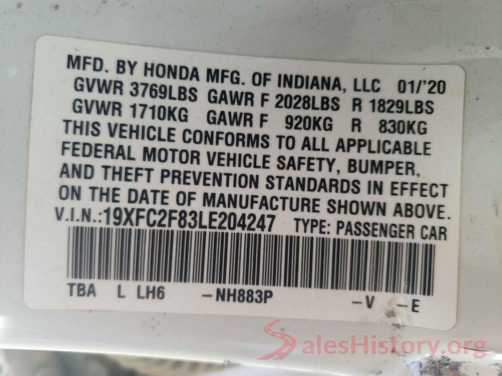 19XFC2F83LE204247 2020 HONDA CIVIC