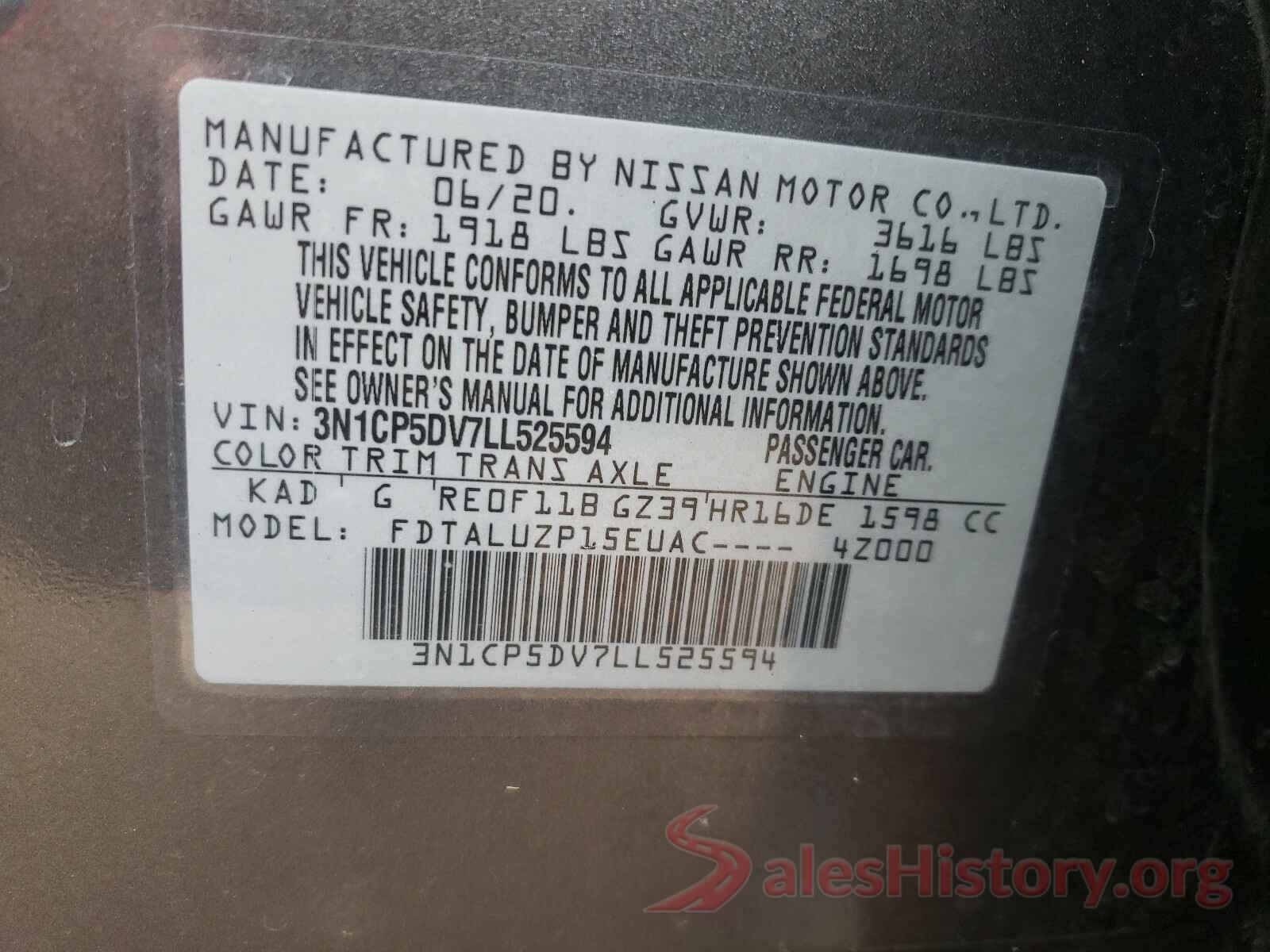 3N1CP5DV7LL525594 2020 NISSAN KICKS