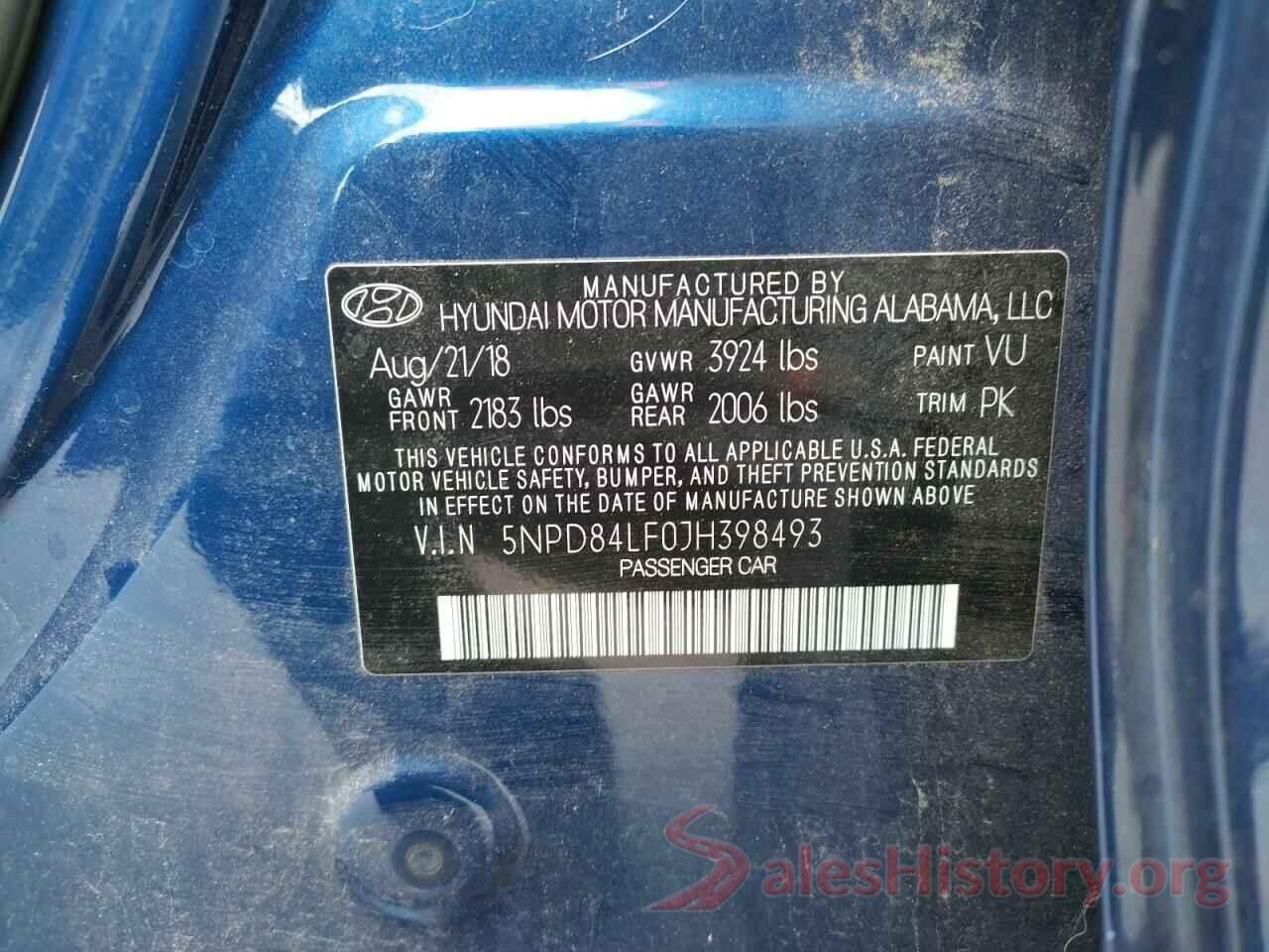 5NPD84LF0JH398493 2018 HYUNDAI ELANTRA