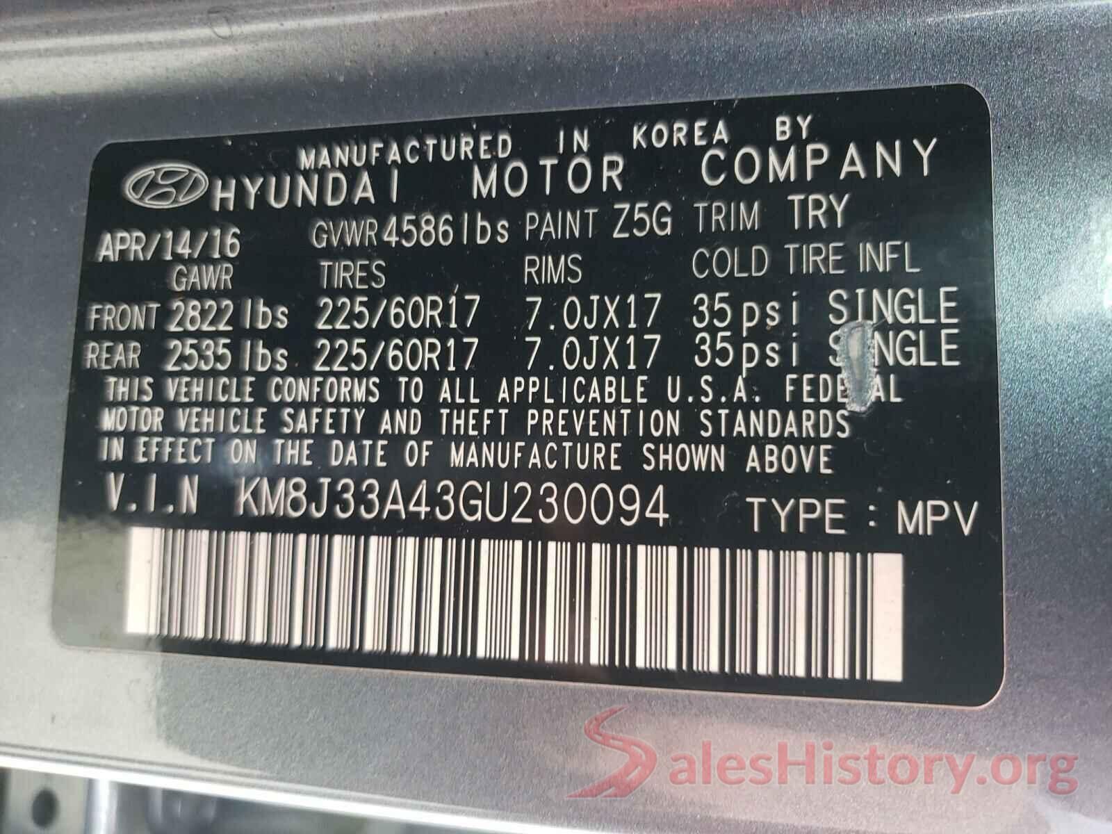 KM8J33A43GU230094 2016 HYUNDAI TUCSON