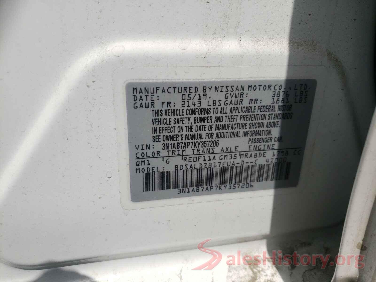 3N1AB7AP7KY357206 2019 NISSAN SENTRA