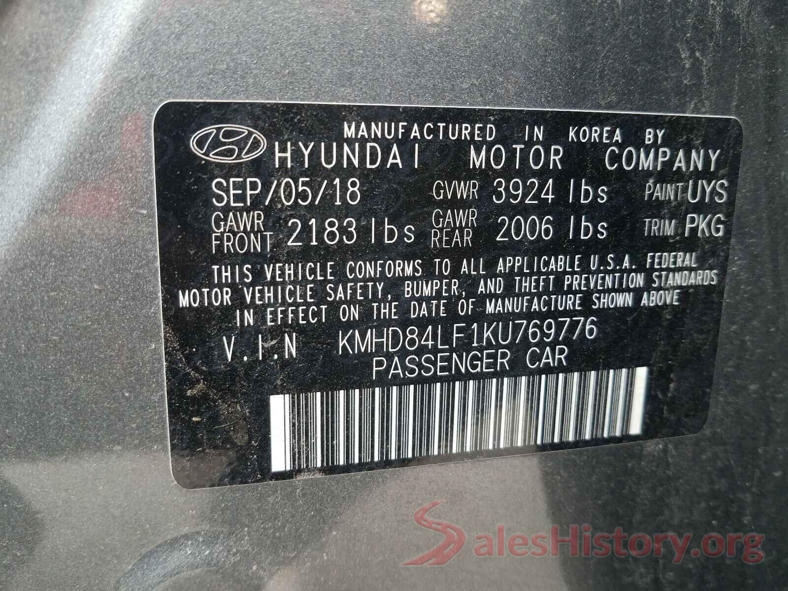 KMHD84LF1KU769776 2019 HYUNDAI ELANTRA