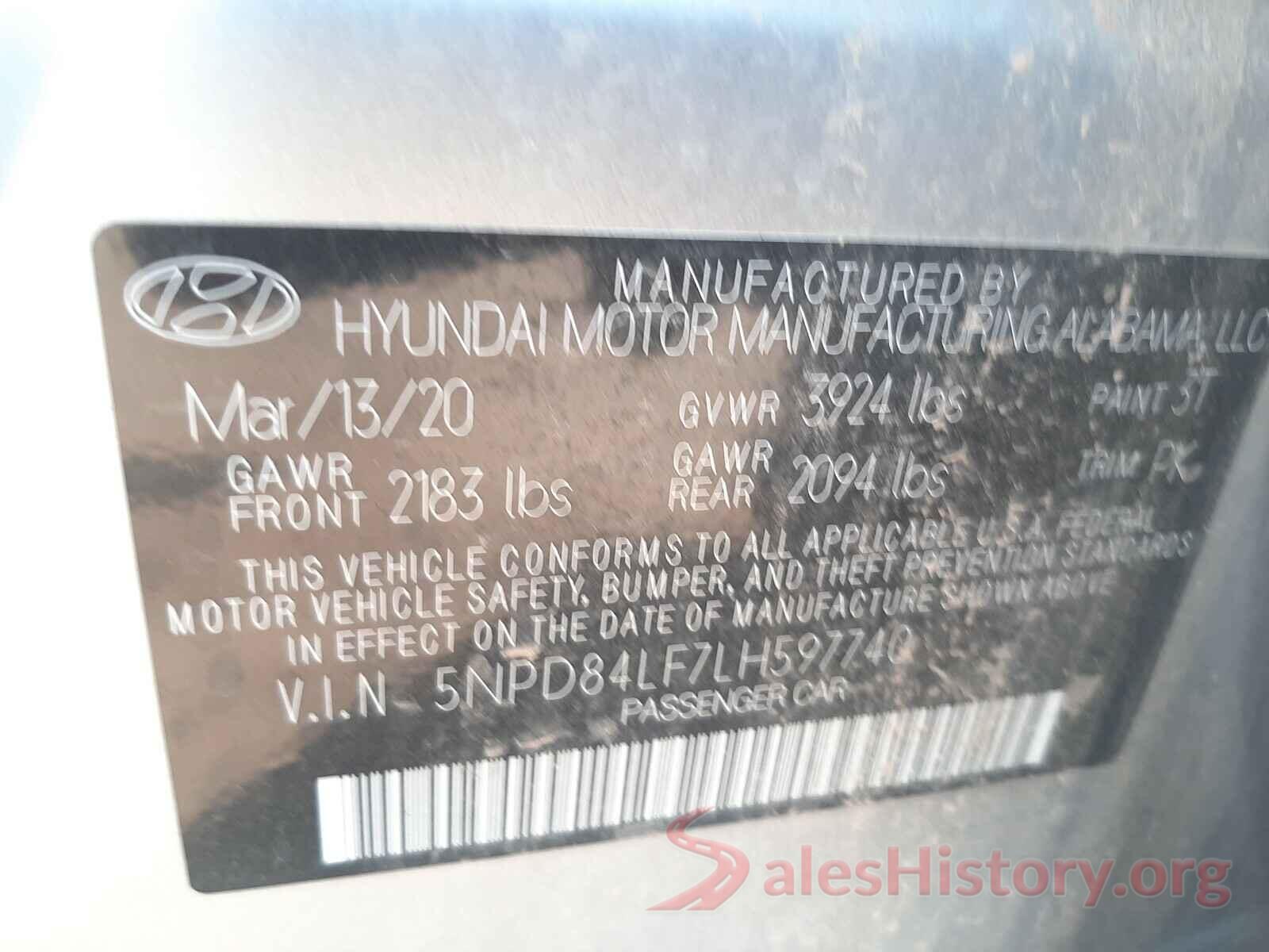 5NPD84LF7LH597740 2020 HYUNDAI ELANTRA