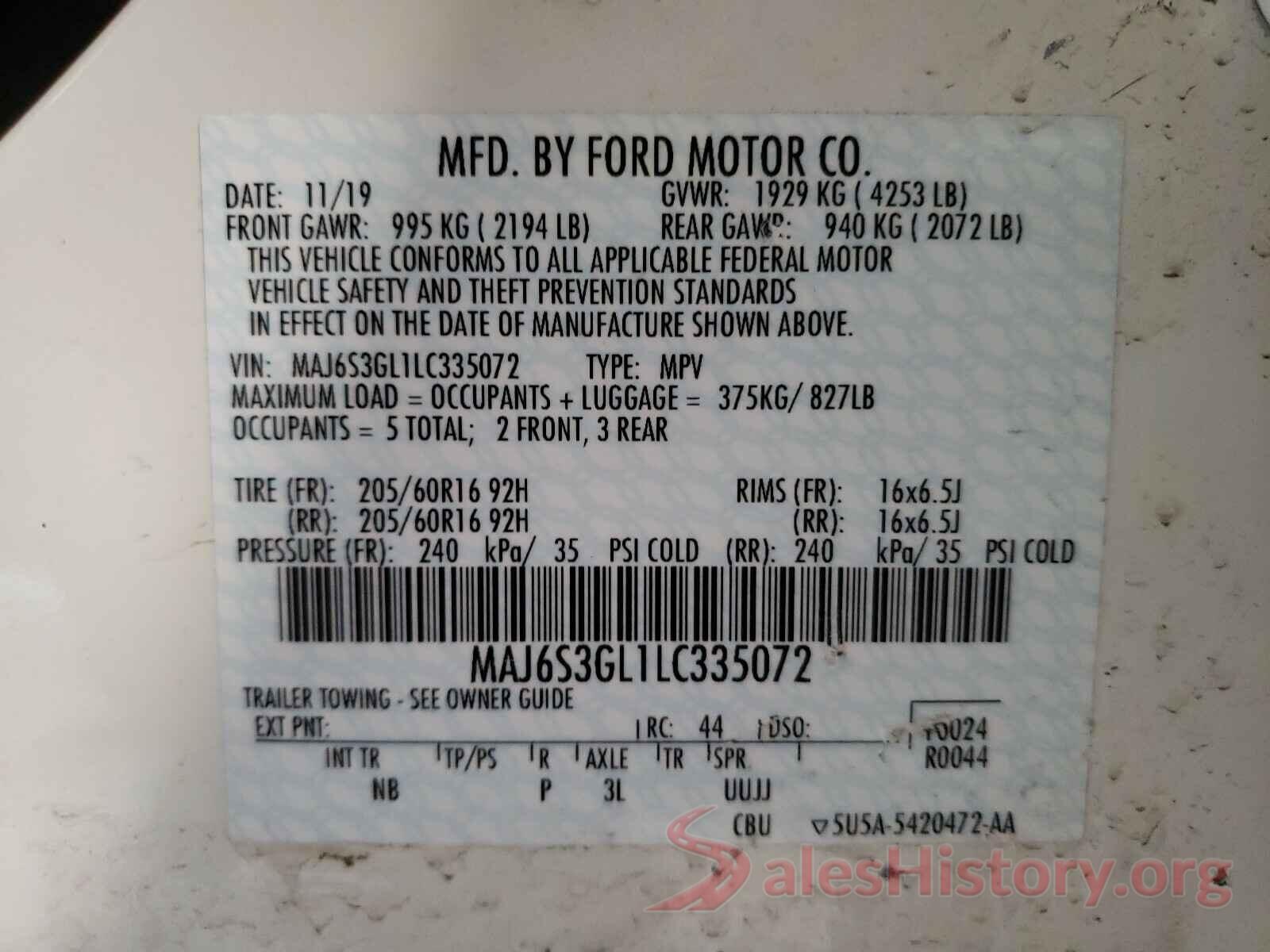 MAJ6S3GL1LC335072 2020 FORD ALL OTHER