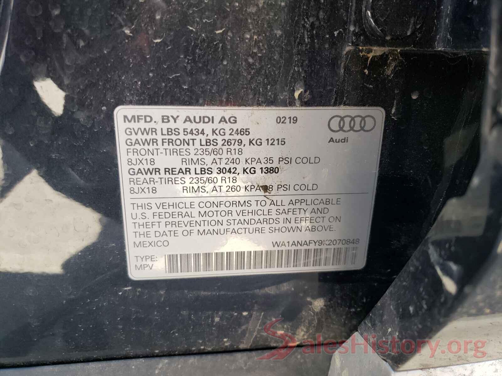 WA1ANAFY9K2070848 2019 AUDI Q5