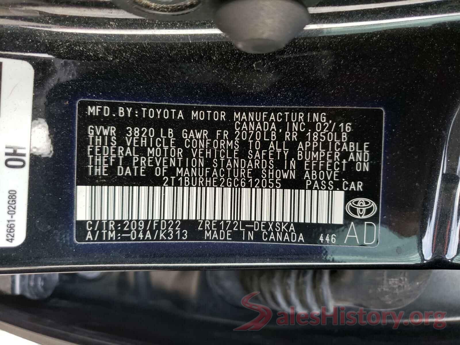 2T1BURHE2GC612055 2016 TOYOTA COROLLA