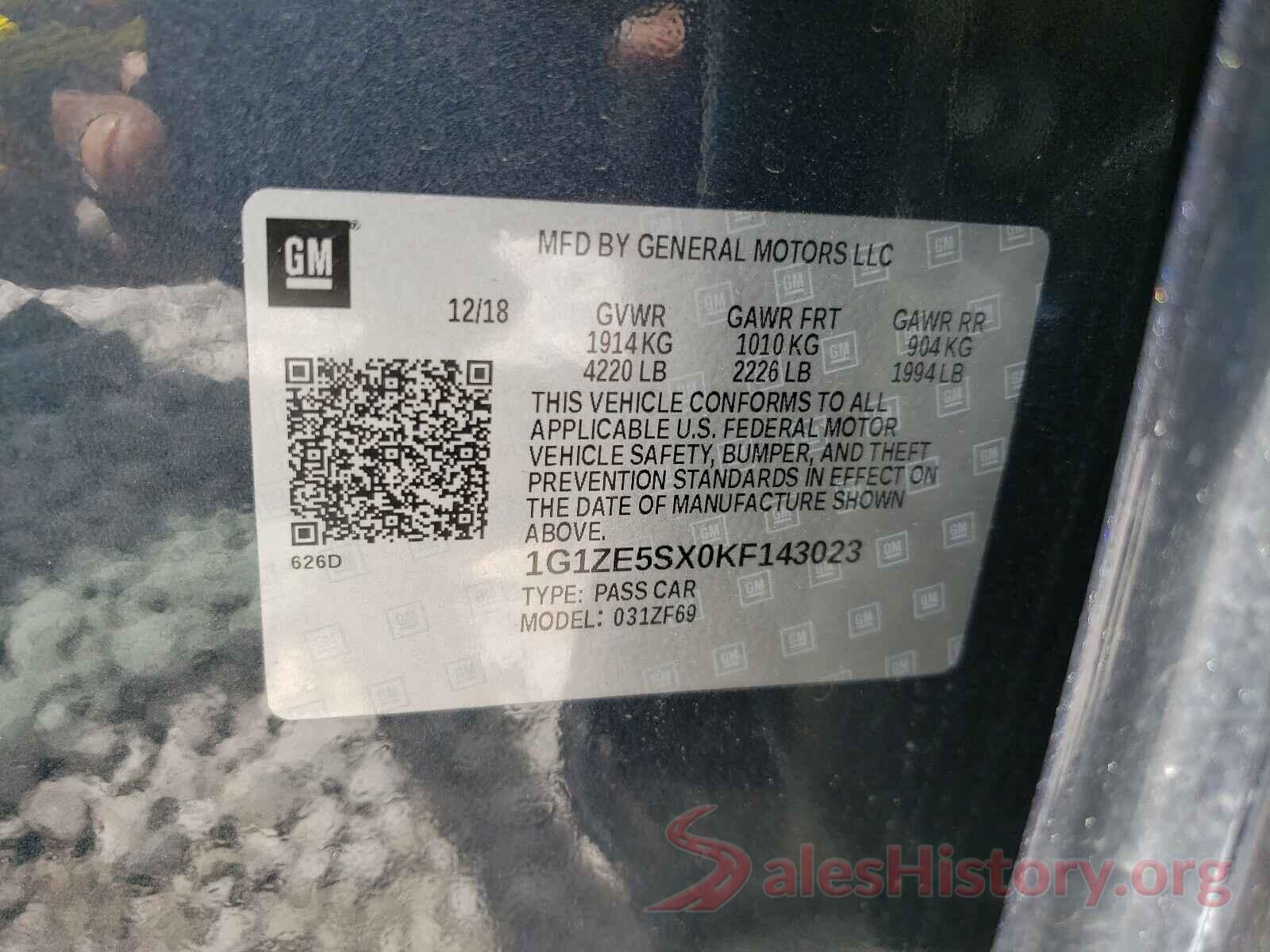 1G1ZE5SX0KF143023 2019 CHEVROLET MALIBU