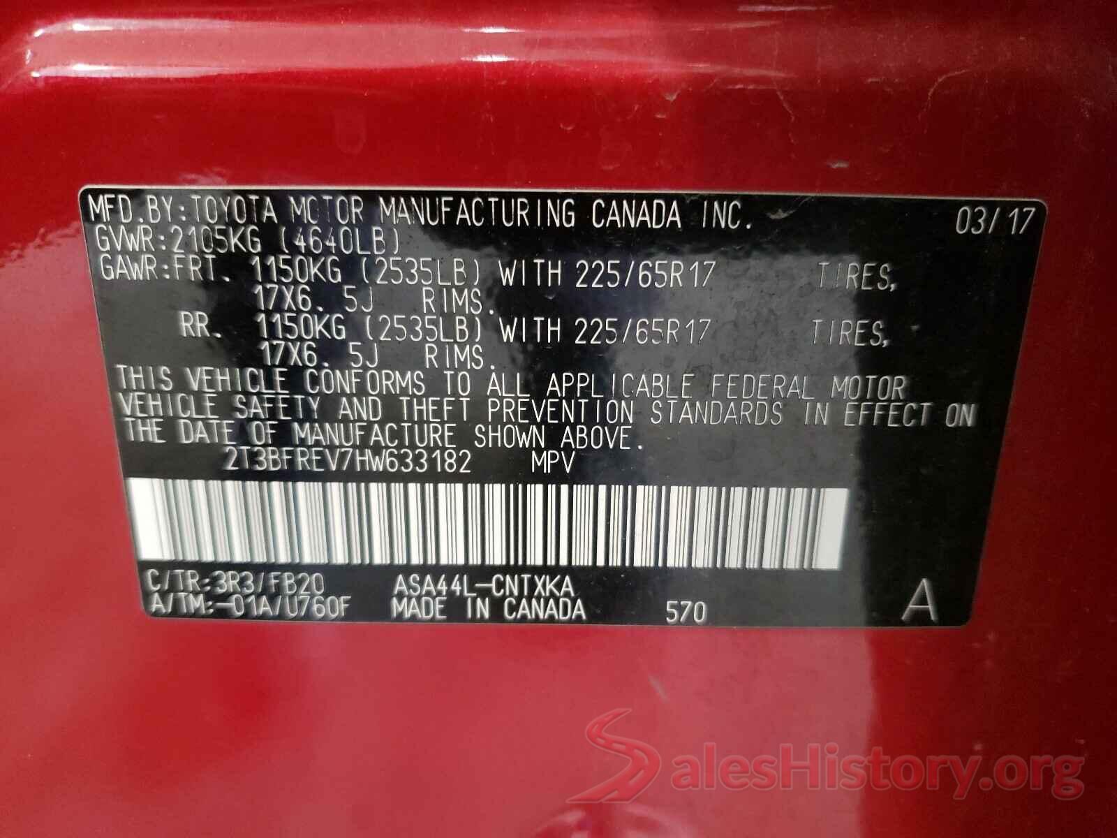 2T3BFREV7HW633182 2017 TOYOTA RAV4