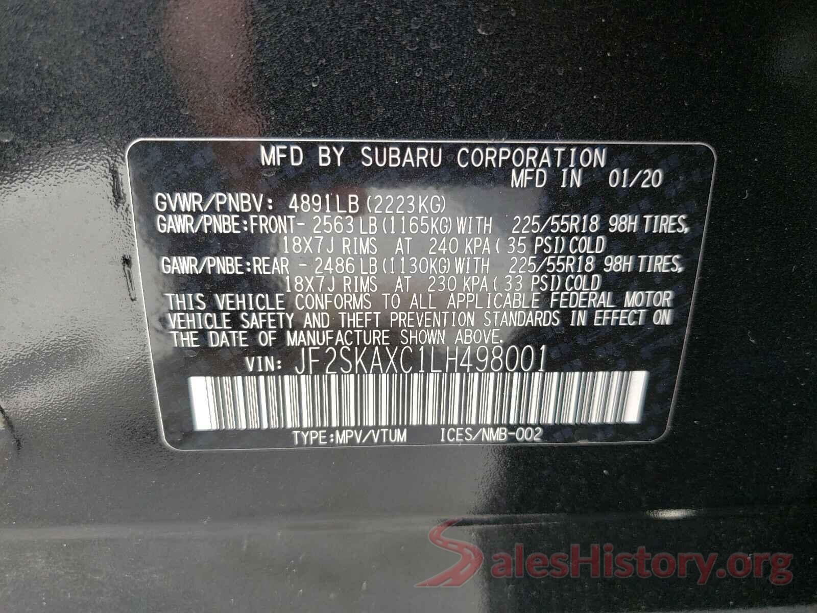 JF2SKAXC1LH498001 2020 SUBARU FORESTER