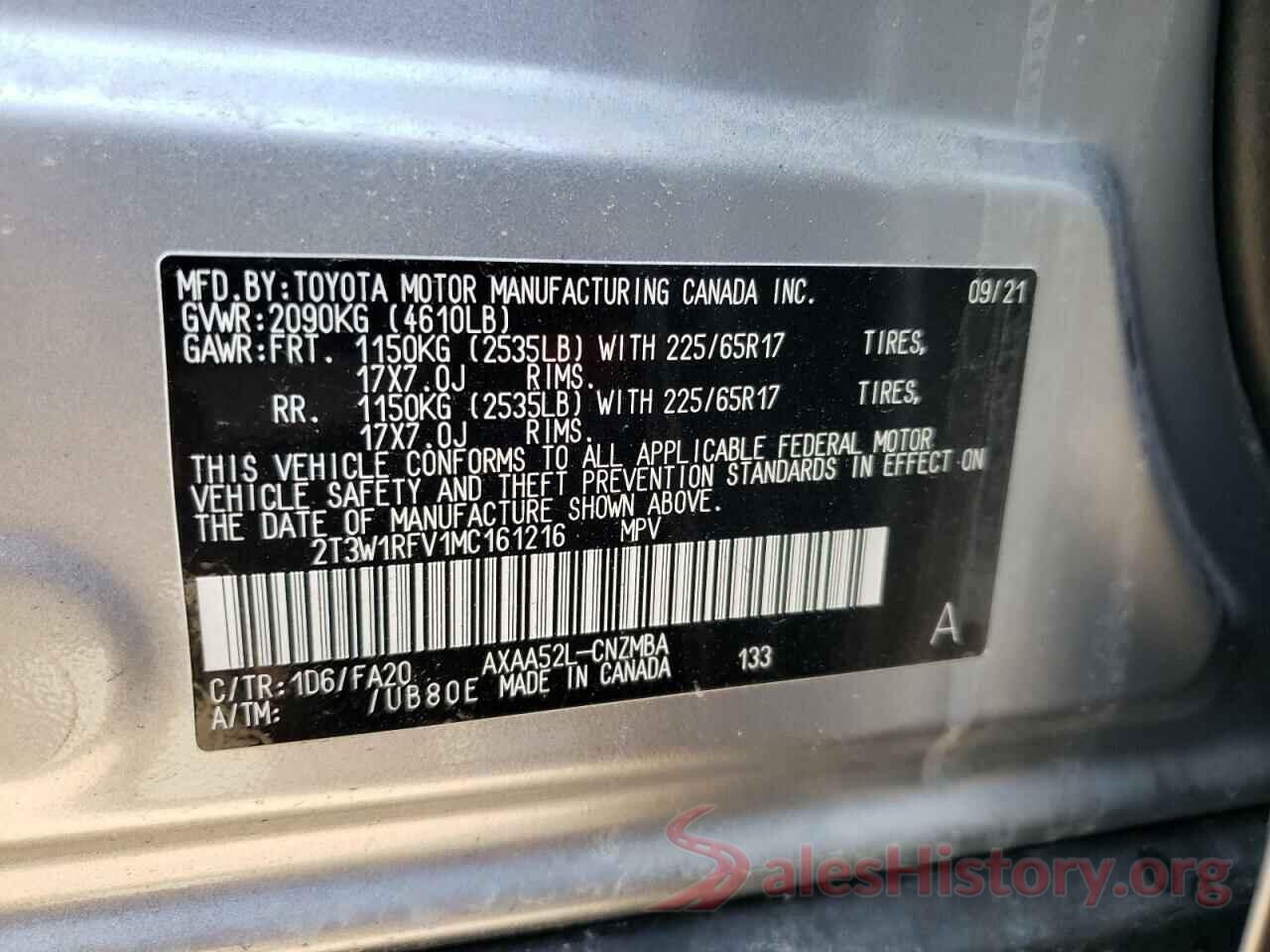 2T3W1RFV1MC161216 2021 TOYOTA RAV4