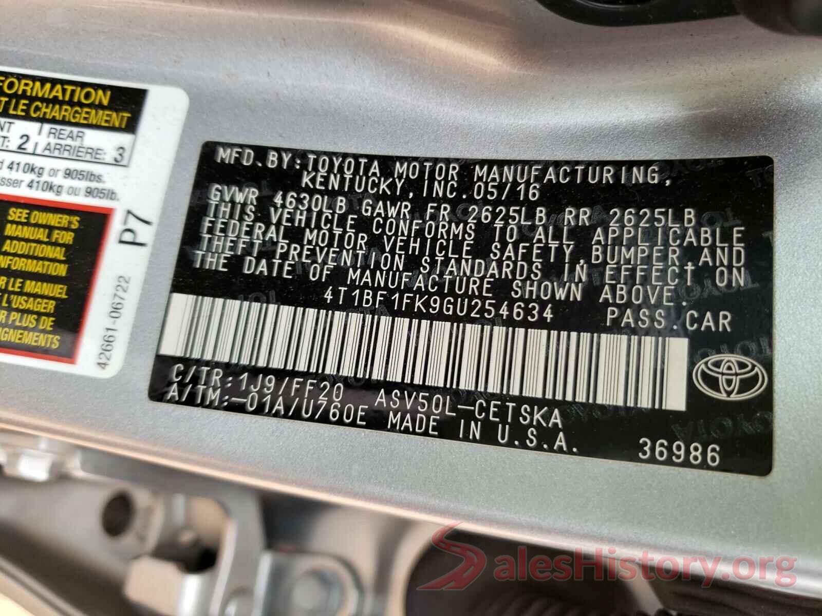 4T1BF1FK9GU254634 2016 TOYOTA CAMRY