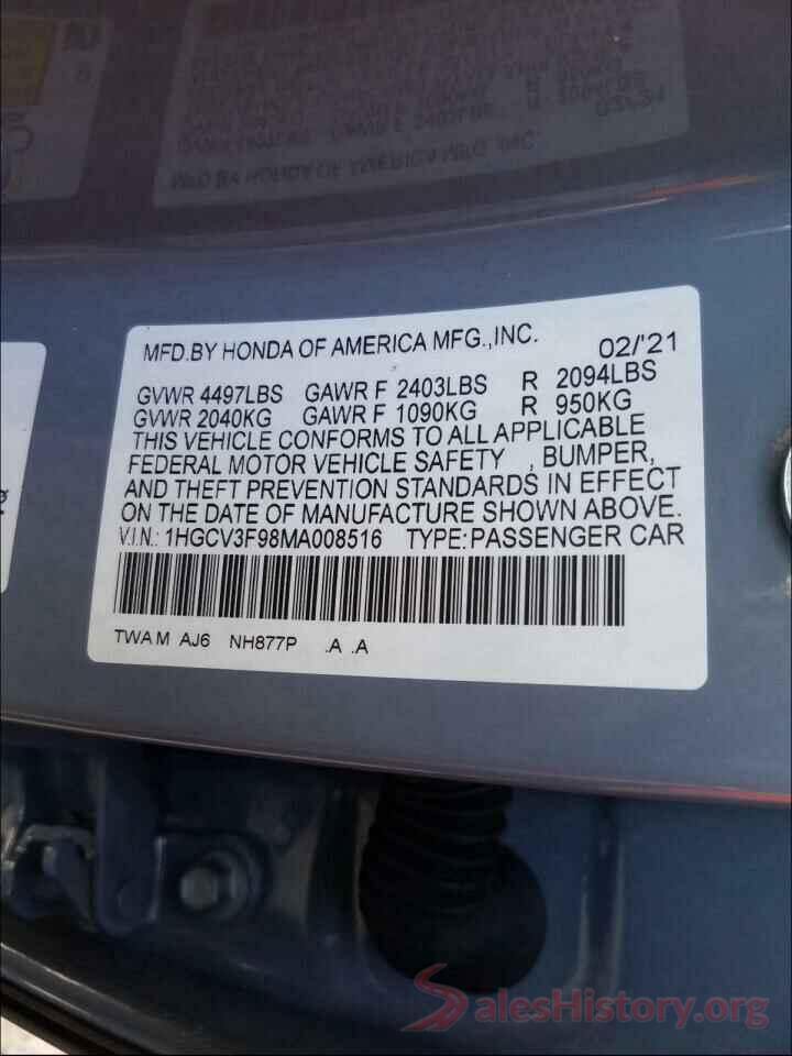 1HGCV3F98MA008516 2021 HONDA ACCORD