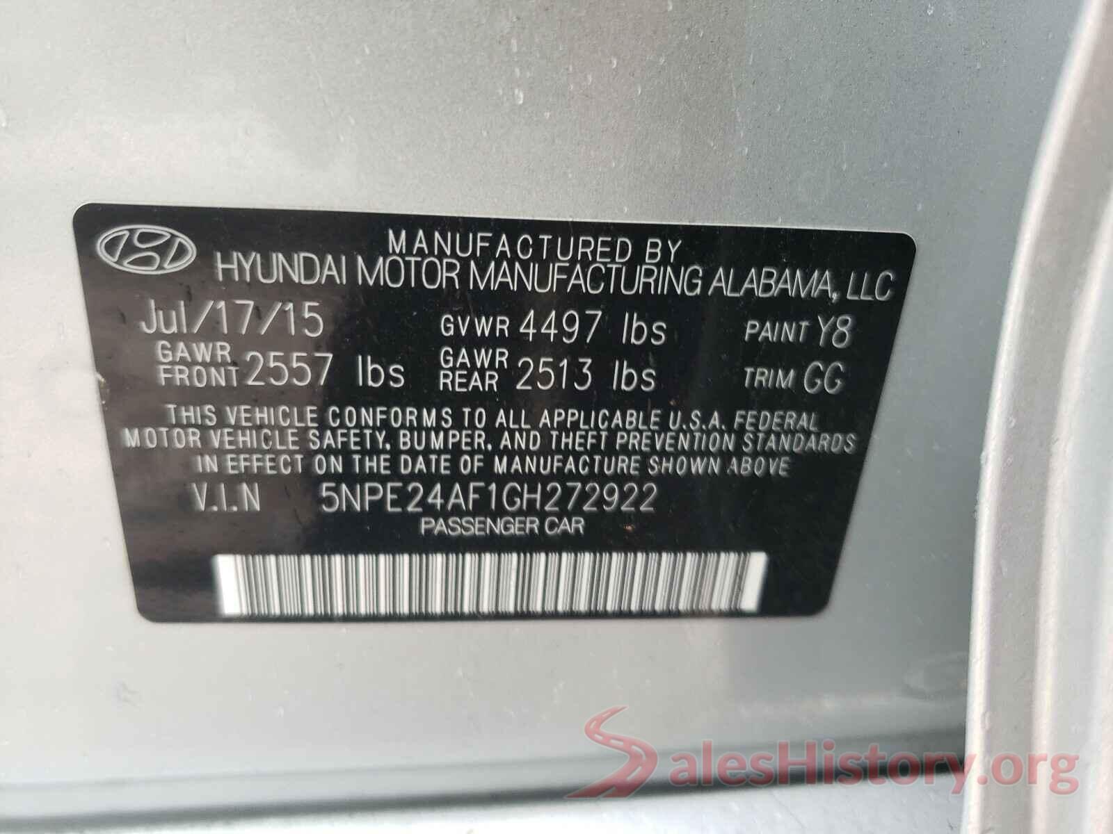 5NPE24AF1GH272922 2016 HYUNDAI SONATA