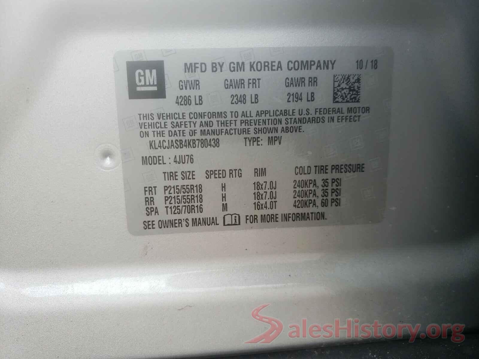 KL4CJASB4KB780438 2019 BUICK ENCORE