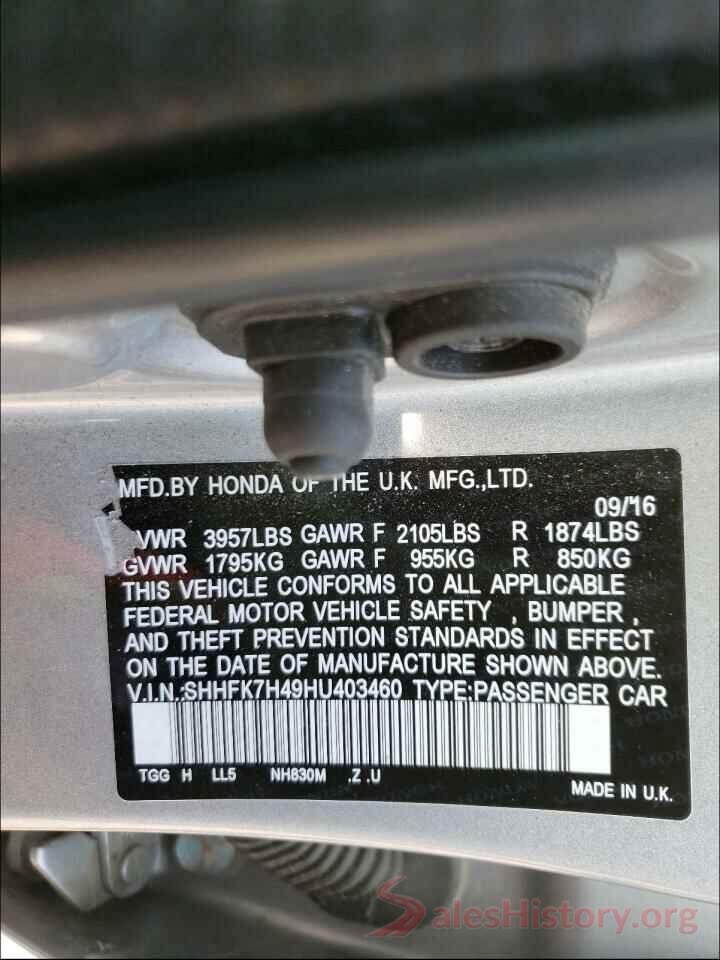 SHHFK7H49HU403460 2017 HONDA CIVIC