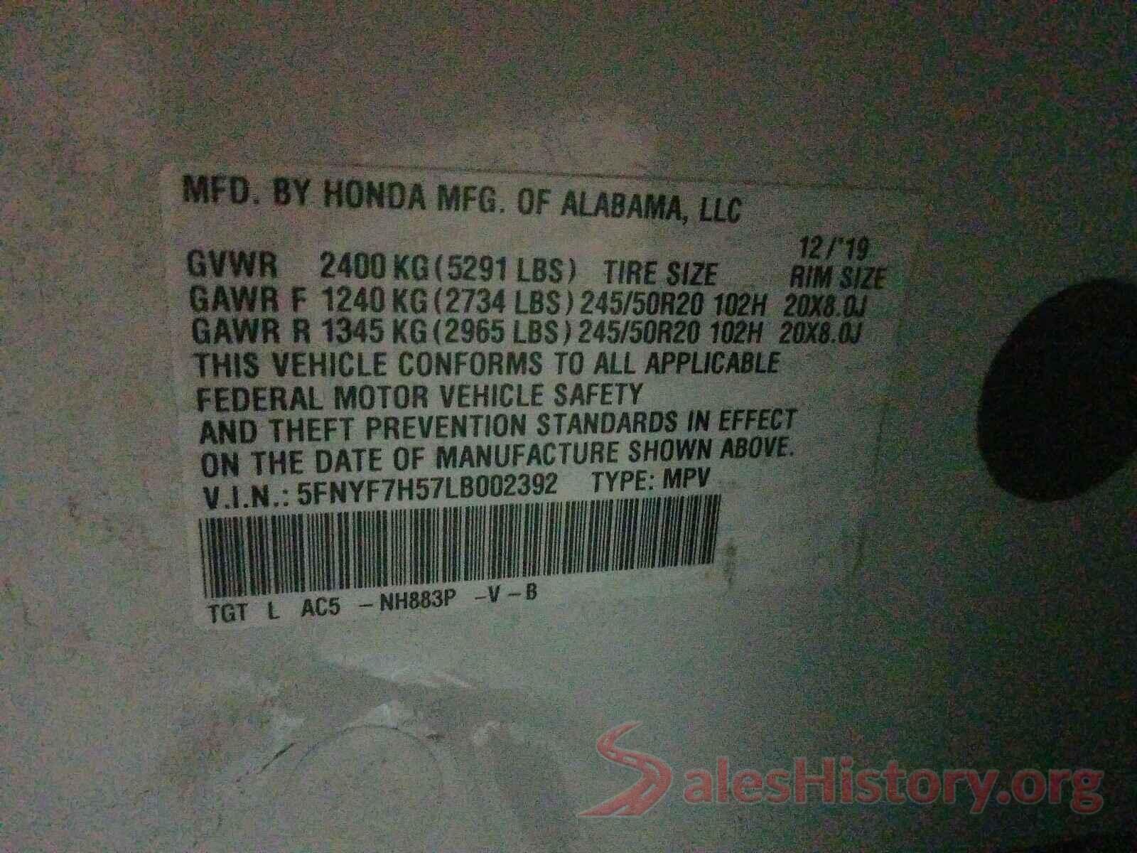 5FNYF7H57LB002392 2020 HONDA PASSPORT