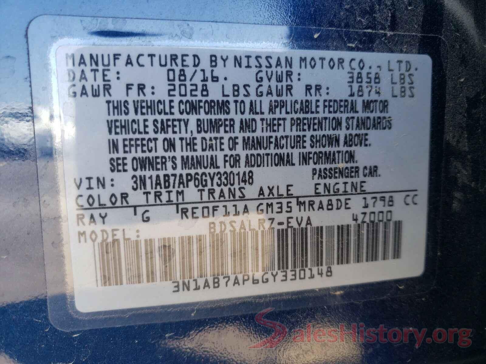 3N1AB7AP6GY330148 2016 NISSAN SENTRA