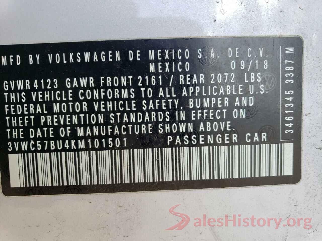 3VWC57BU4KM101501 2019 VOLKSWAGEN JETTA