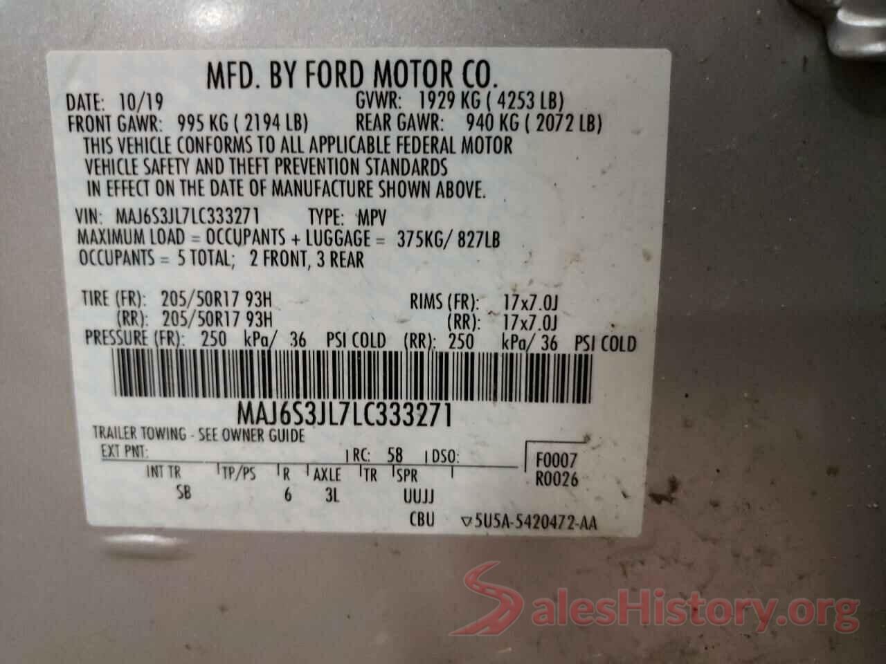 MAJ6S3JL7LC333271 2020 FORD ECOSPORT