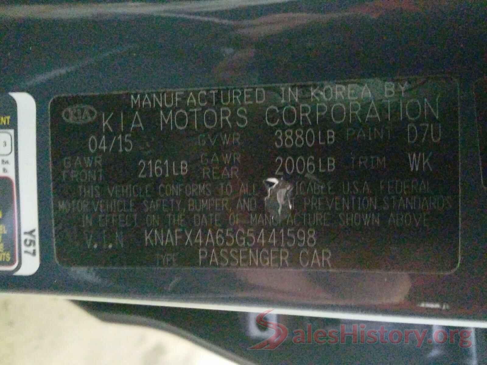 KNAFX4A65G5441598 2016 KIA FORTE