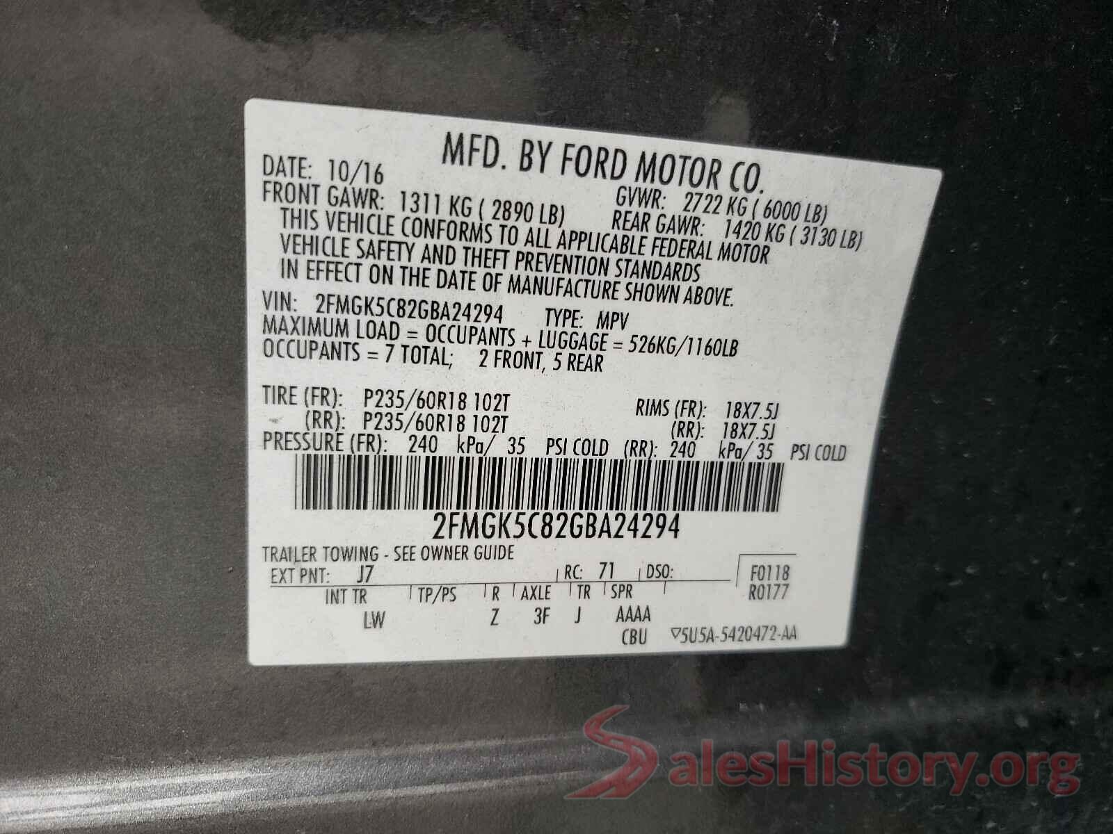 2FMGK5C82GBA24294 2016 FORD FLEX