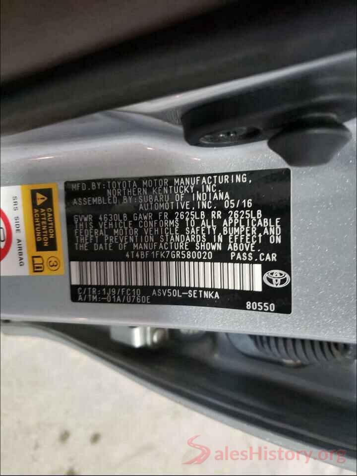 4T4BF1FK7GR580020 2016 TOYOTA CAMRY