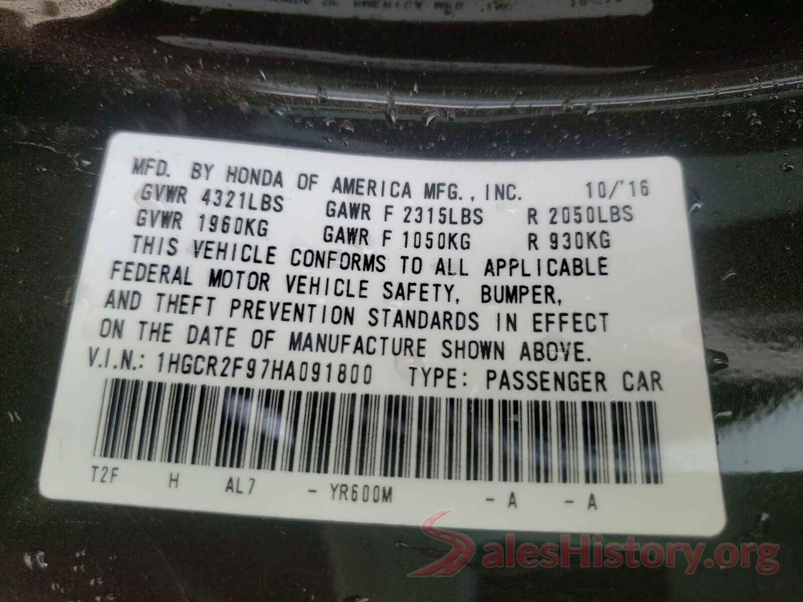 1HGCR2F97HA091800 2017 HONDA ACCORD