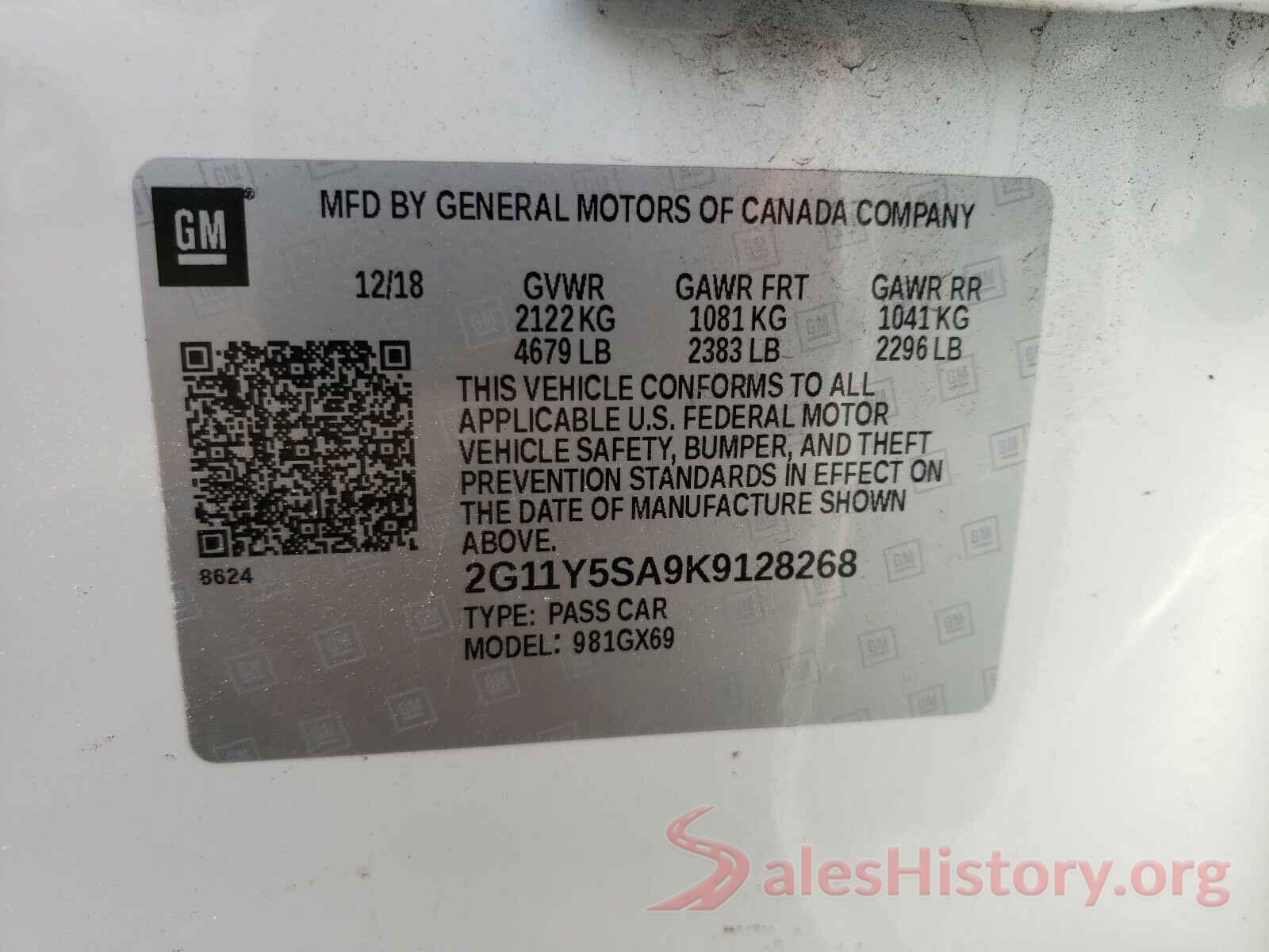 2G11Y5SA9K9128268 2019 CHEVROLET IMPALA