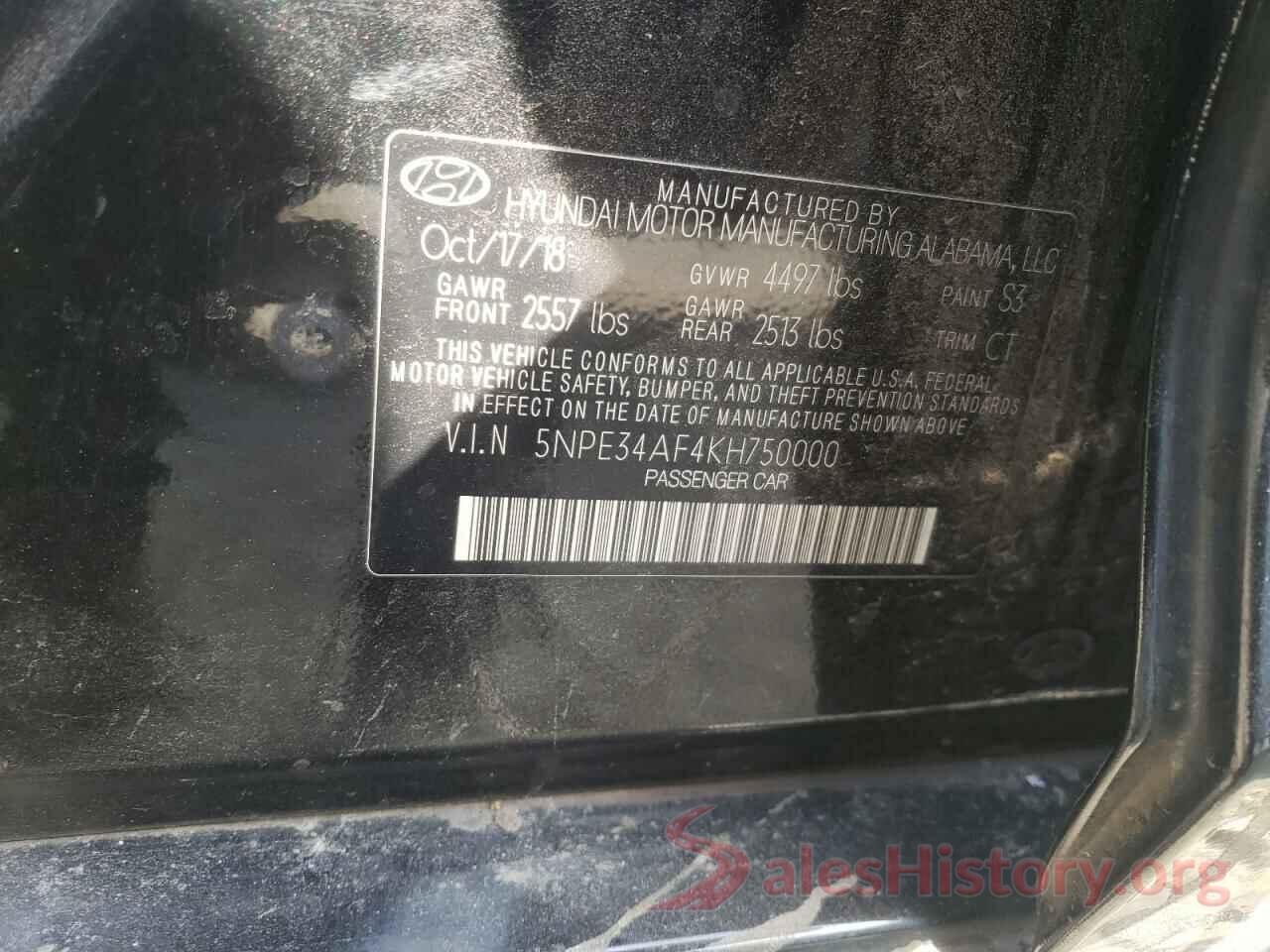 5NPE34AF4KH750000 2019 HYUNDAI SONATA