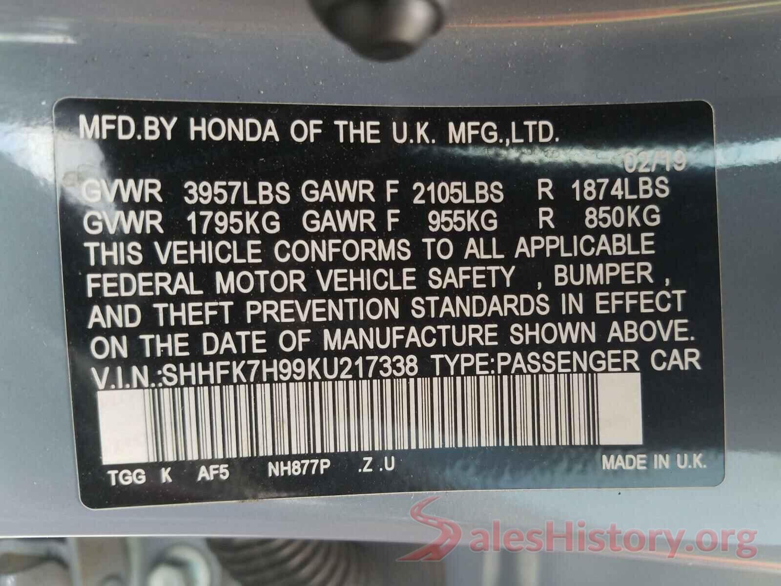 SHHFK7H99KU217338 2019 HONDA CIVIC