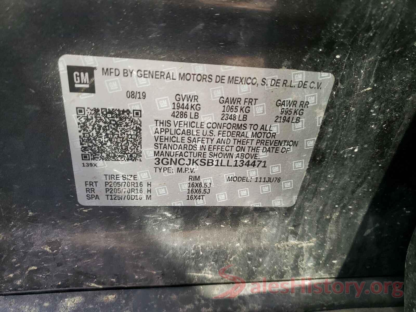 3GNCJKSB1LL134471 2020 CHEVROLET TRAX