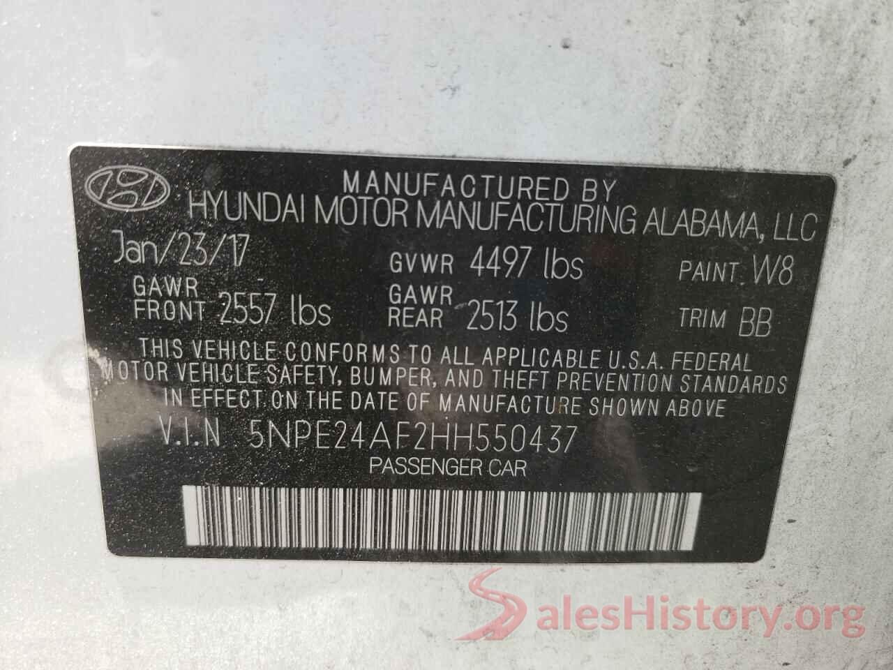 5NPE24AF2HH550437 2017 HYUNDAI SONATA